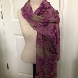 Conbipel Lightweight Floral Wrap Scarf in Purple with fringe